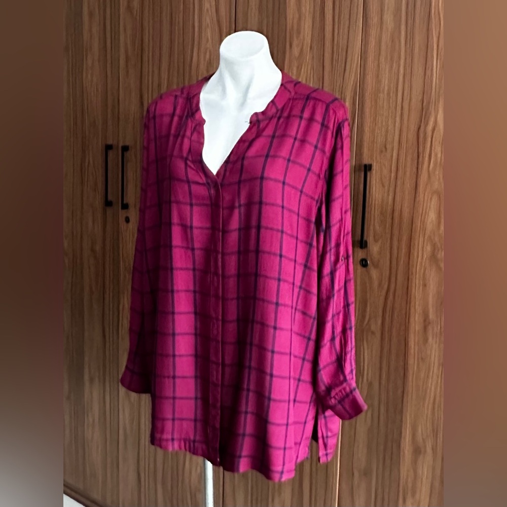 Basic Editions Pink Boxy Mandarin Collar Blouse S… - image 3